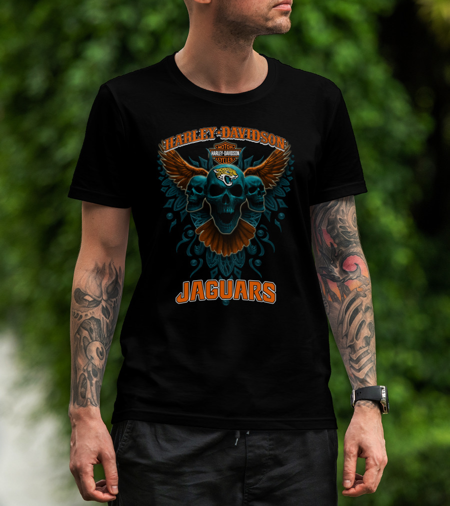 Harley Davidson Motorcycles Jaguars Skulls Wings Nfl T-Shirt