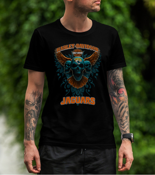 Harley Davidson Motorcycles Jaguars Skulls Wings Nfl T-Shirt