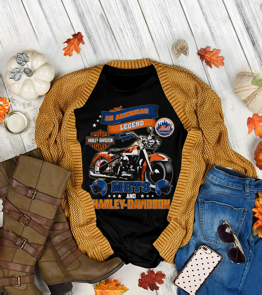 An American Legend Mets And Harley Davidson Motorcycles T-Shirt