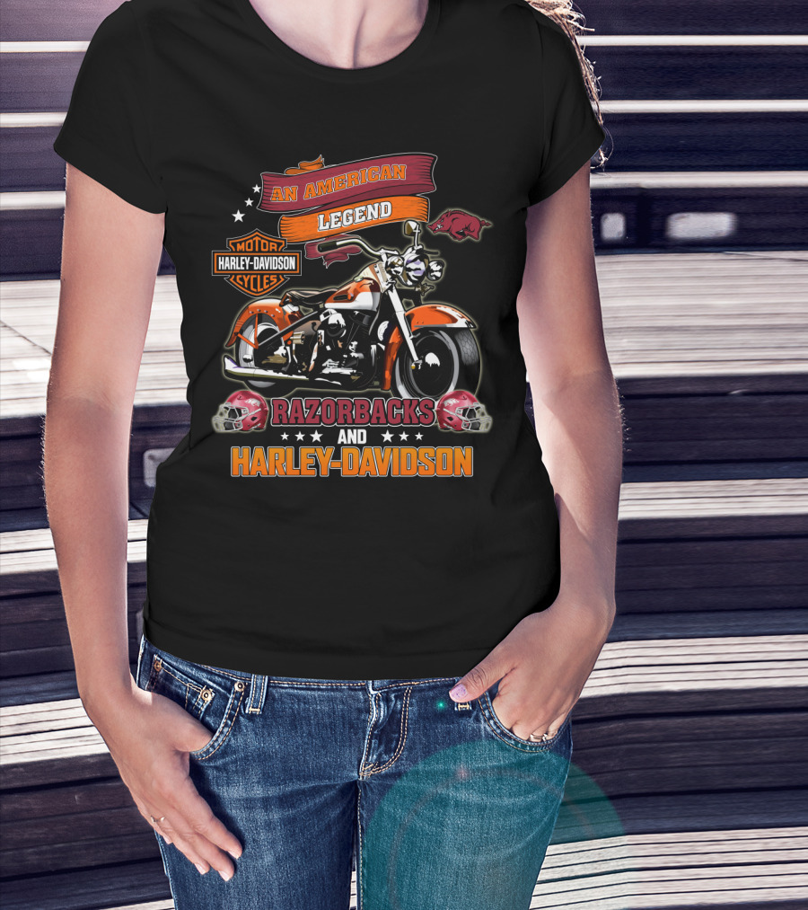 An American Legend Razorbacks And Harley Davidson Motor Cycles T-Shirt