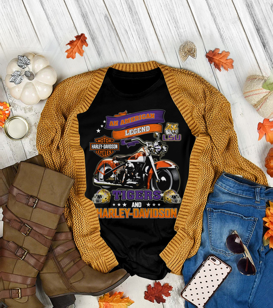 An American Legend Lsu Tigers And Harley Davidson Motorcycles T-Shirt