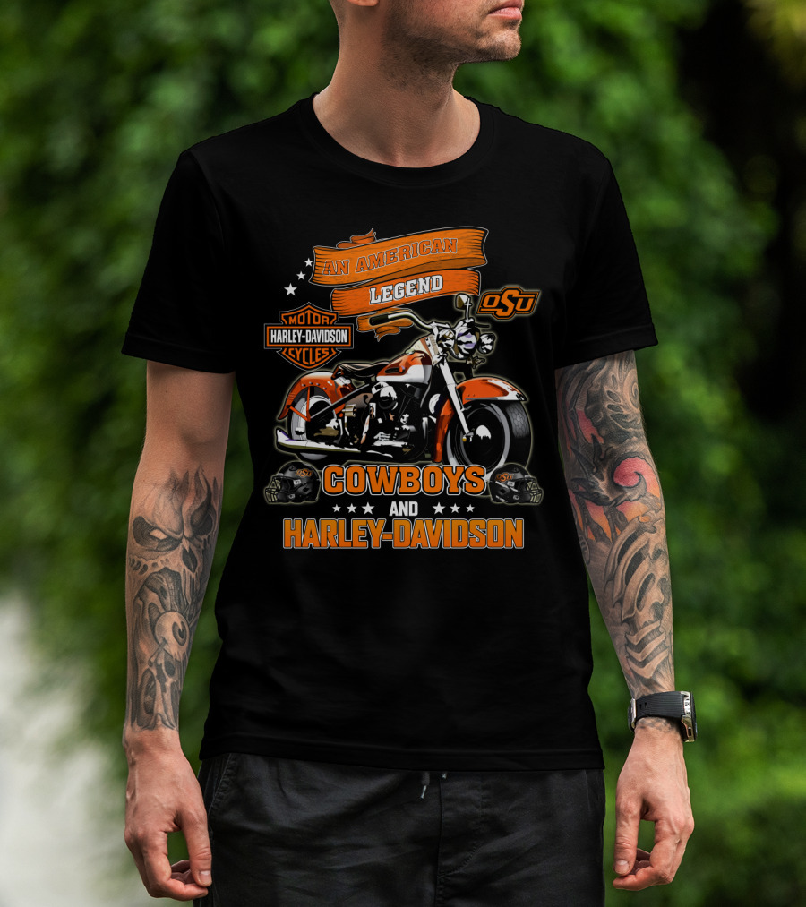 An American Legend Oklahoma State Cowboys And Harley Davidson Osu Motor Cycles T-Shirt