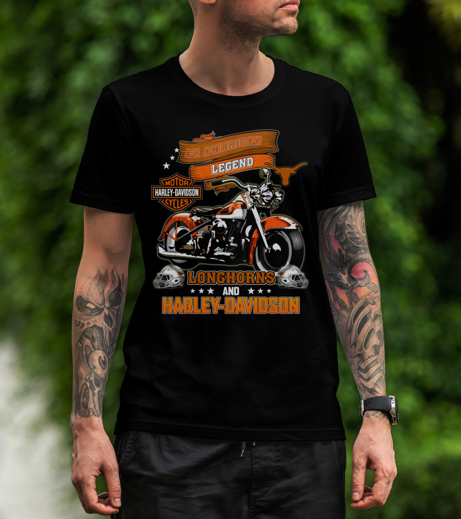 An American Legend Longhorns And Harley Davidson Motorcycles Cycles T-Shirt