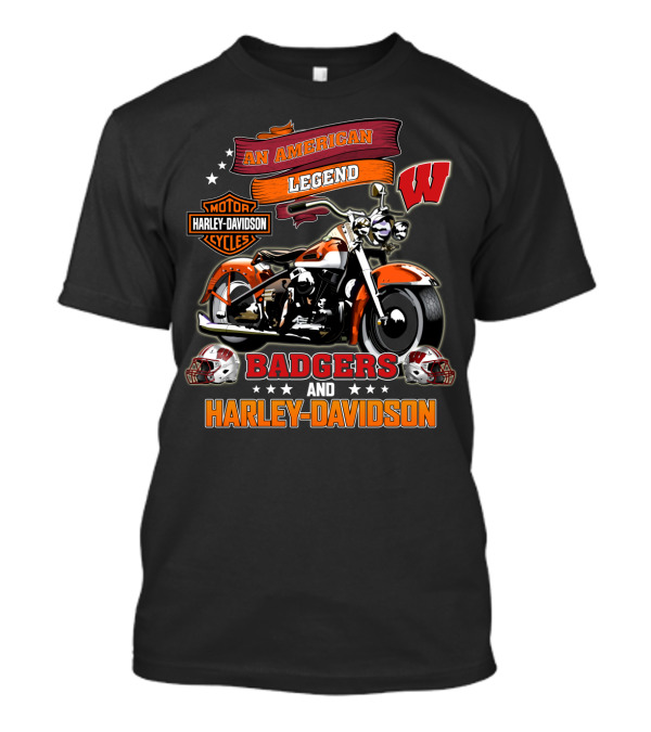 An American Legend Badgers Harley Davidson Motor Cycles W Logo Helmet T-Shirt