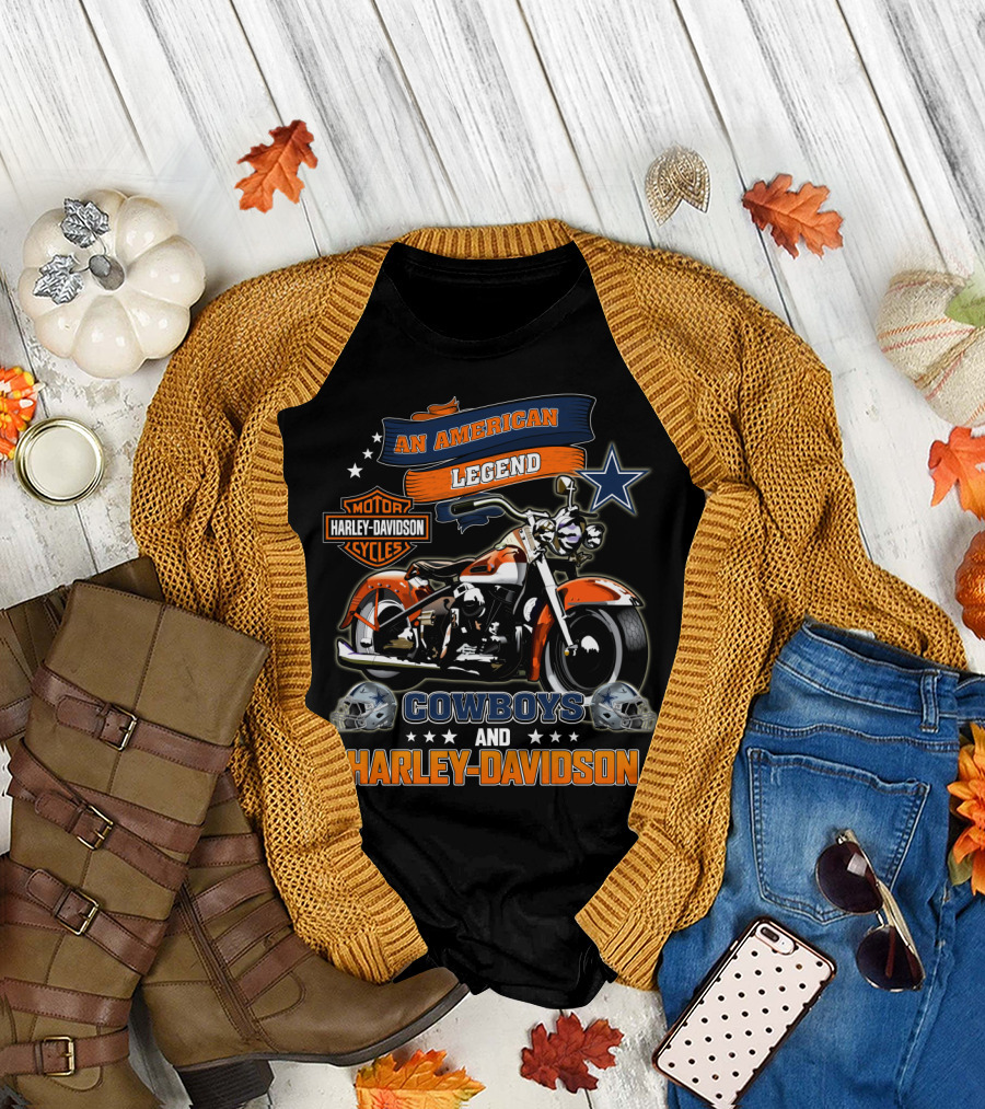 An American Legend Cowboys Harley Davidson Nfl Motor Cycles T-Shirt