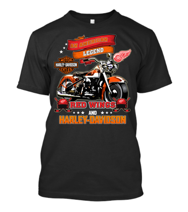 An American Legend Detroit Red Wings And Harley Davidson T-Shirt