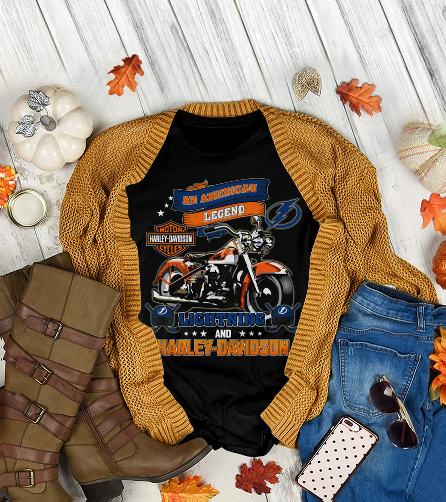 An American Legend Lightning And Harley Davidson Motor Cycles Tampa Bay T-Shirt