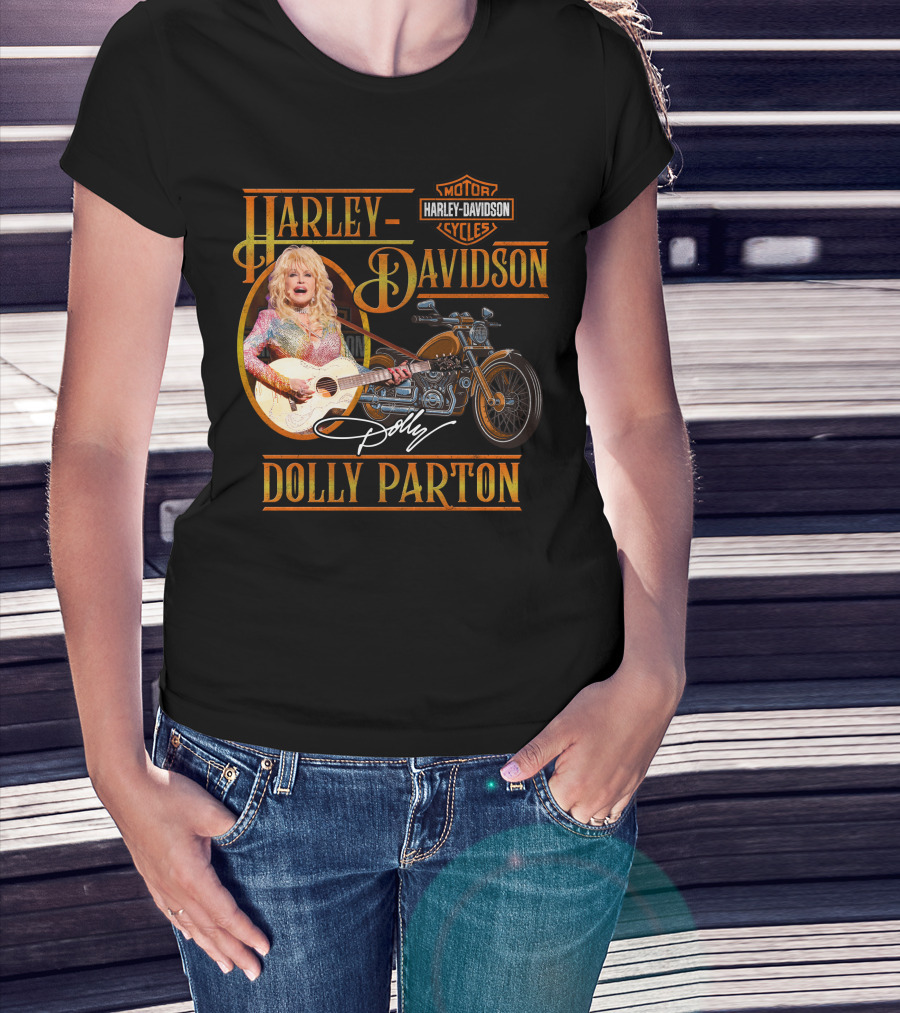 Harley Davidson Dolly Parton Motorcycle Logo And Signature T-Shirt