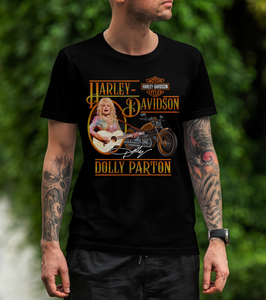 Harley Davidson Dolly Parton Motorcycle Logo And Signature T-Shirt