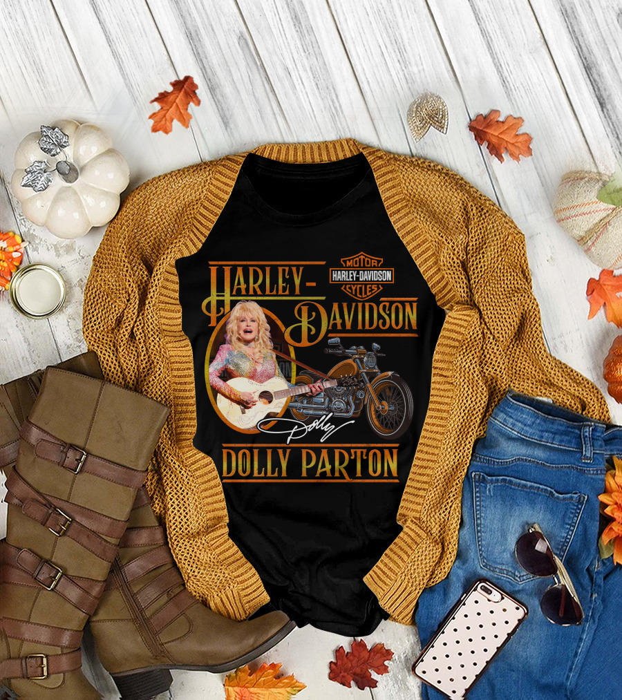 Harley Davidson Dolly Parton Motorcycle Logo And Signature T-Shirt