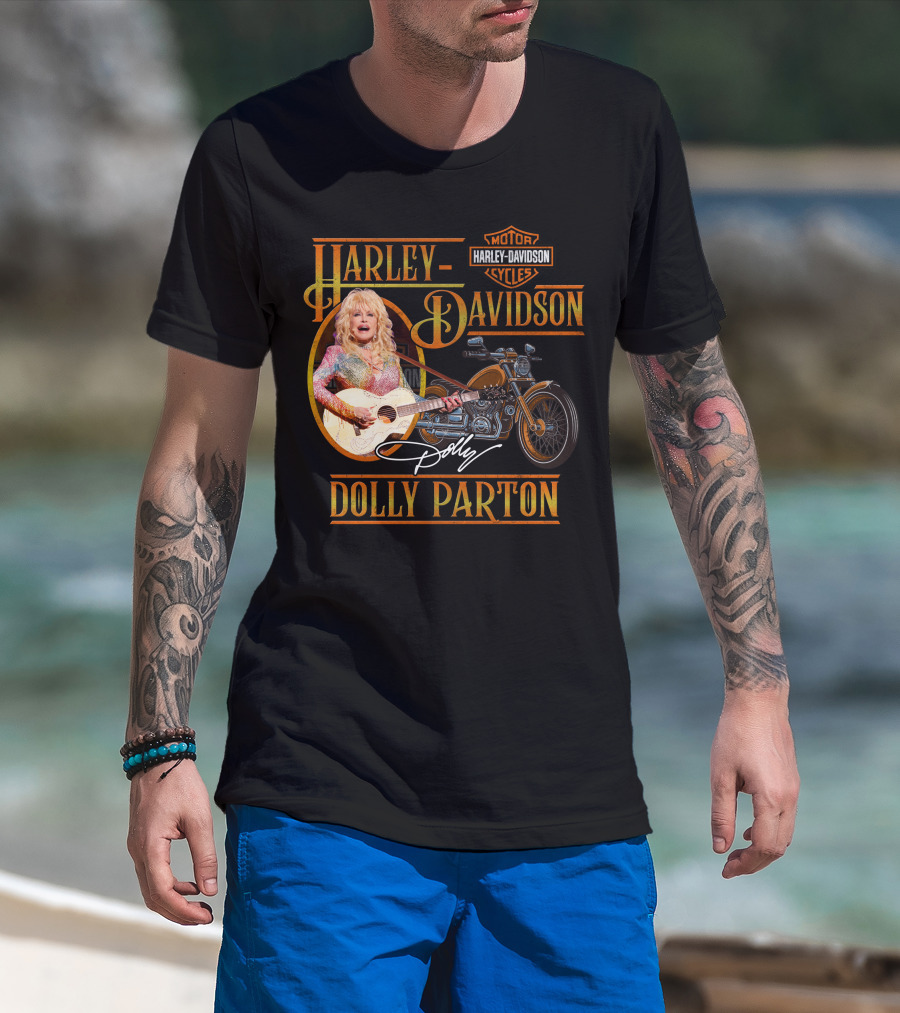 Harley Davidson Dolly Parton Motorcycle And Guitar T-Shirt
