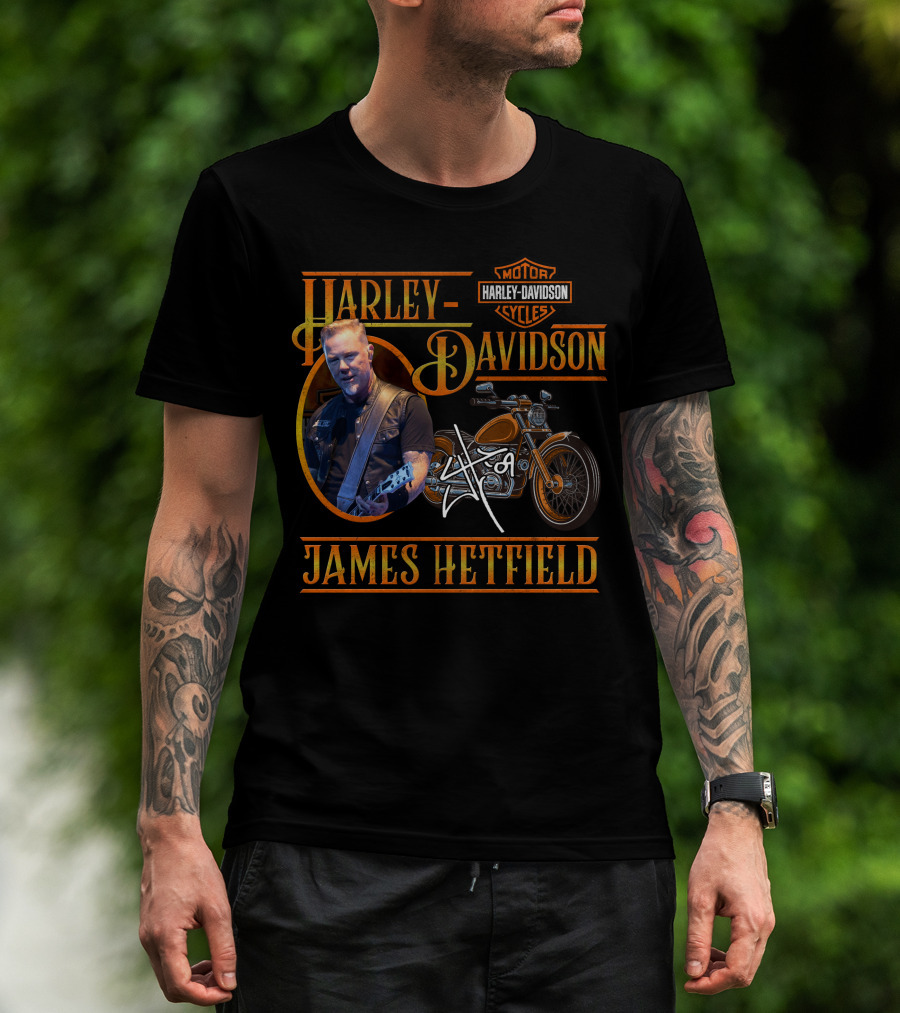 Harley Davidson James Hetfield Motorcycle And Signature T-Shirt