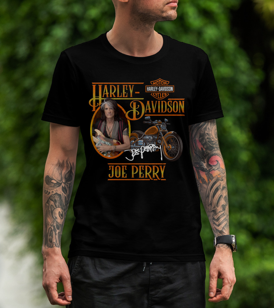 Harley Davidson Motorcycles Joe Perry Signature With Guitar And Motorcycle T-Shirt