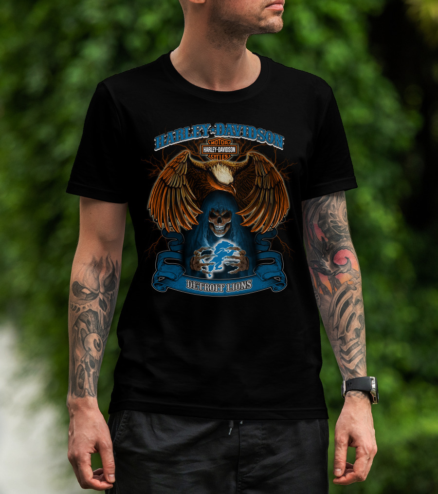 Harley Davidson Motor Cycles Detroit Lions Nfl Hl T-Shirt