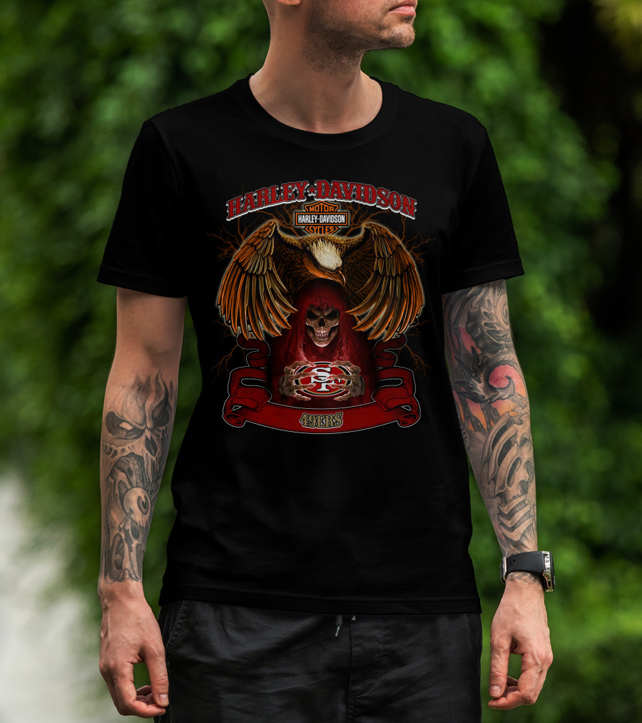 Harley Davidson 49ers Nfl Skull And Eagle T-Shirt