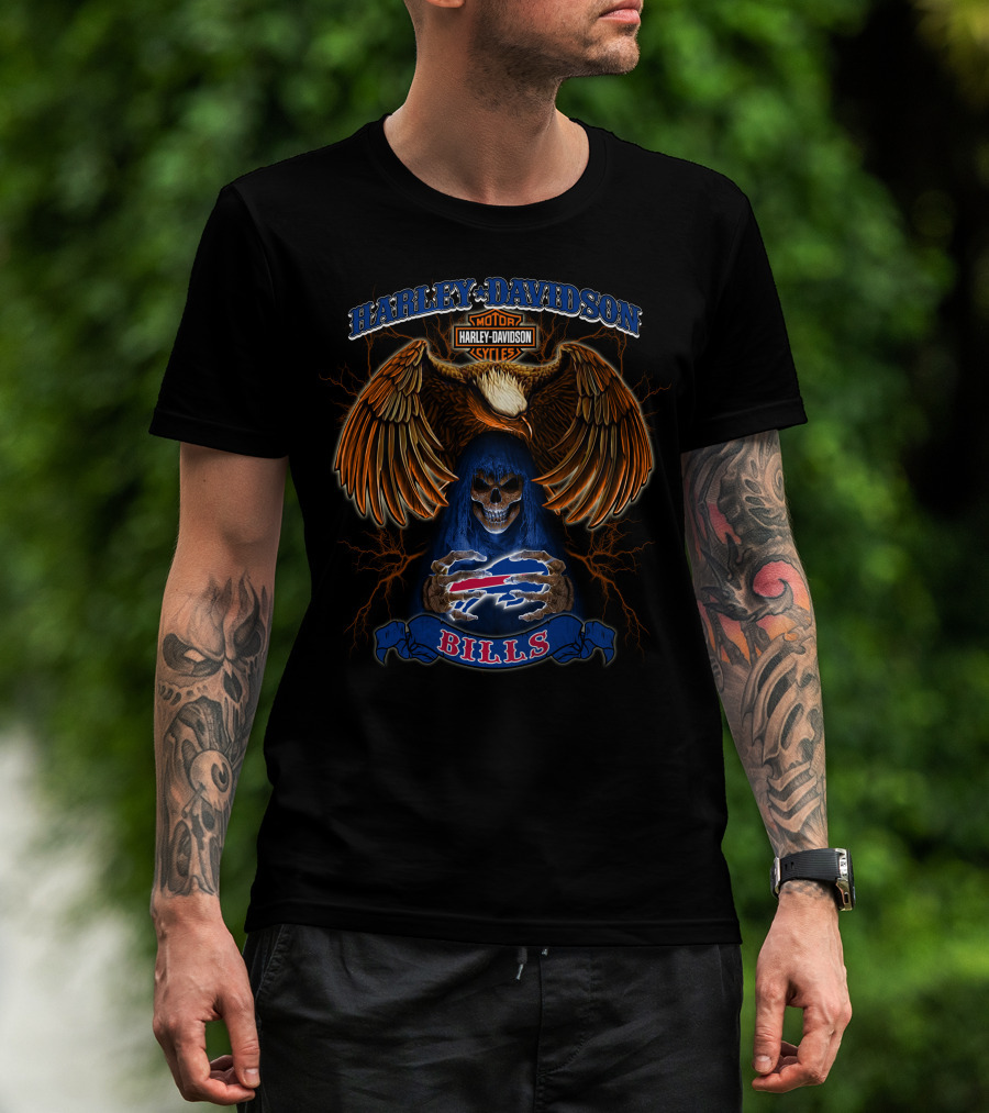 Harley Davidson Motorcycles Eagle Skull Bills Nfl T-Shirt