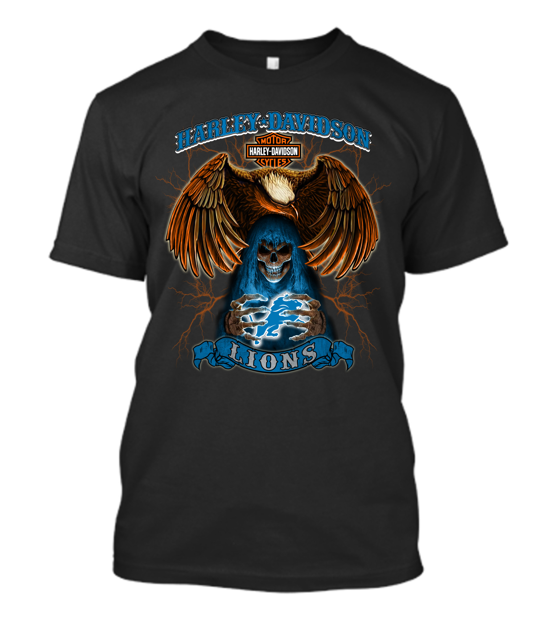 Harley Davidson Lions Eagle Skull Motorcycles Lightning T-Shirt