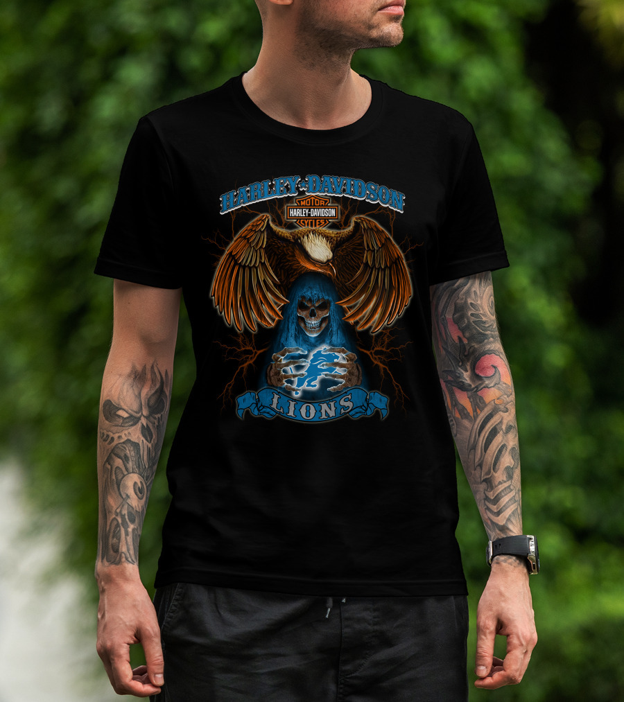 Harley Davidson Lions Eagle Skull Motorcycles Lightning T-Shirt