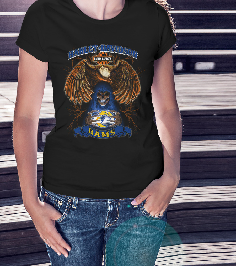 Harley Davidson Motorcycles Los Angeles Rams Nfl Eagle Skull T-Shirt