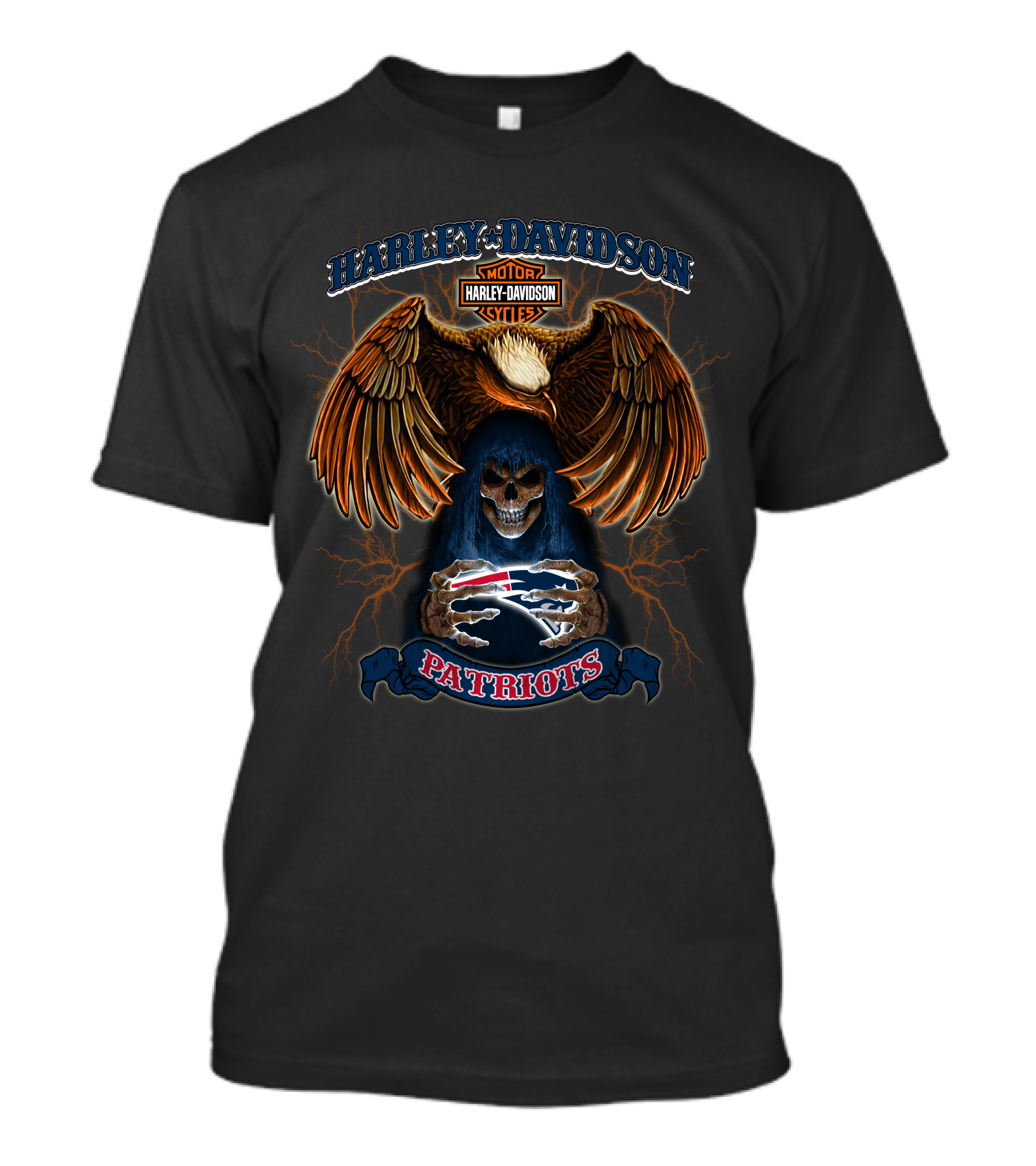 Harley Davidson Motorcycles Patriots Eagle Skull T-Shirt