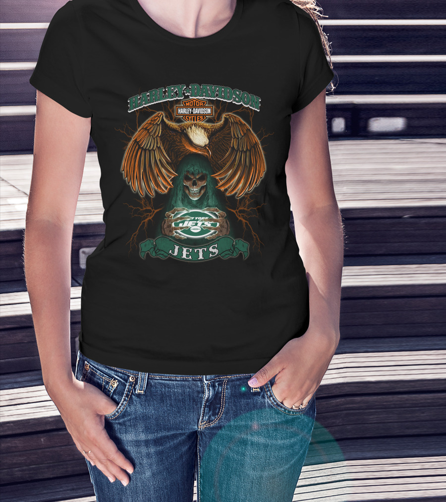 Harley Davidson Motor Cycles New York Jets Eagles Jets T-Shirt