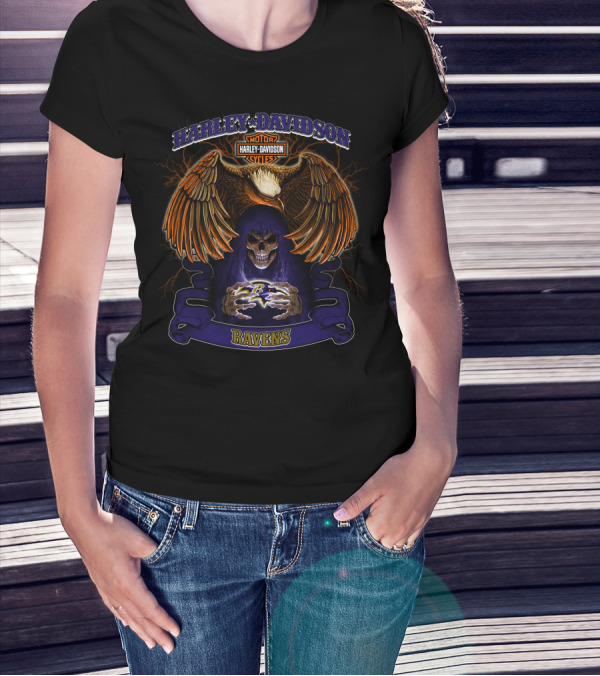 Harley Davidson Motorcycles Baltimore Ravens Nfl T-Shirt