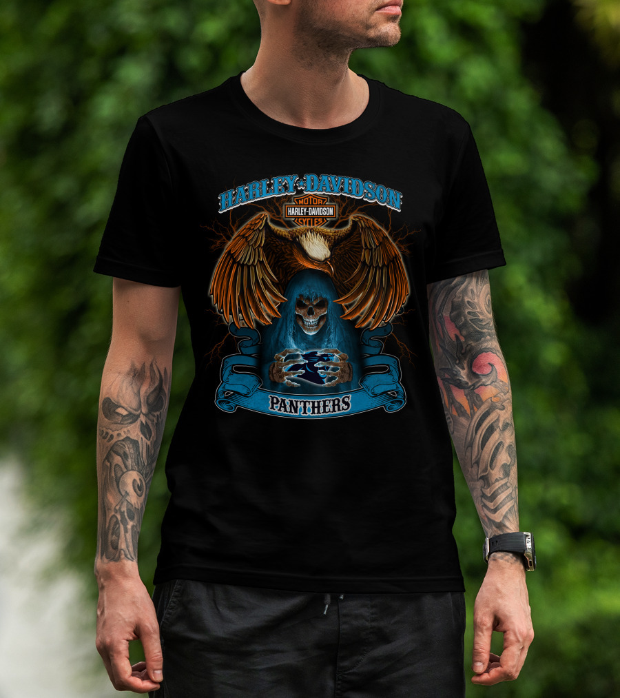 Harley Davidson Motor Cycles Panthers Eagle Skull T-Shirt