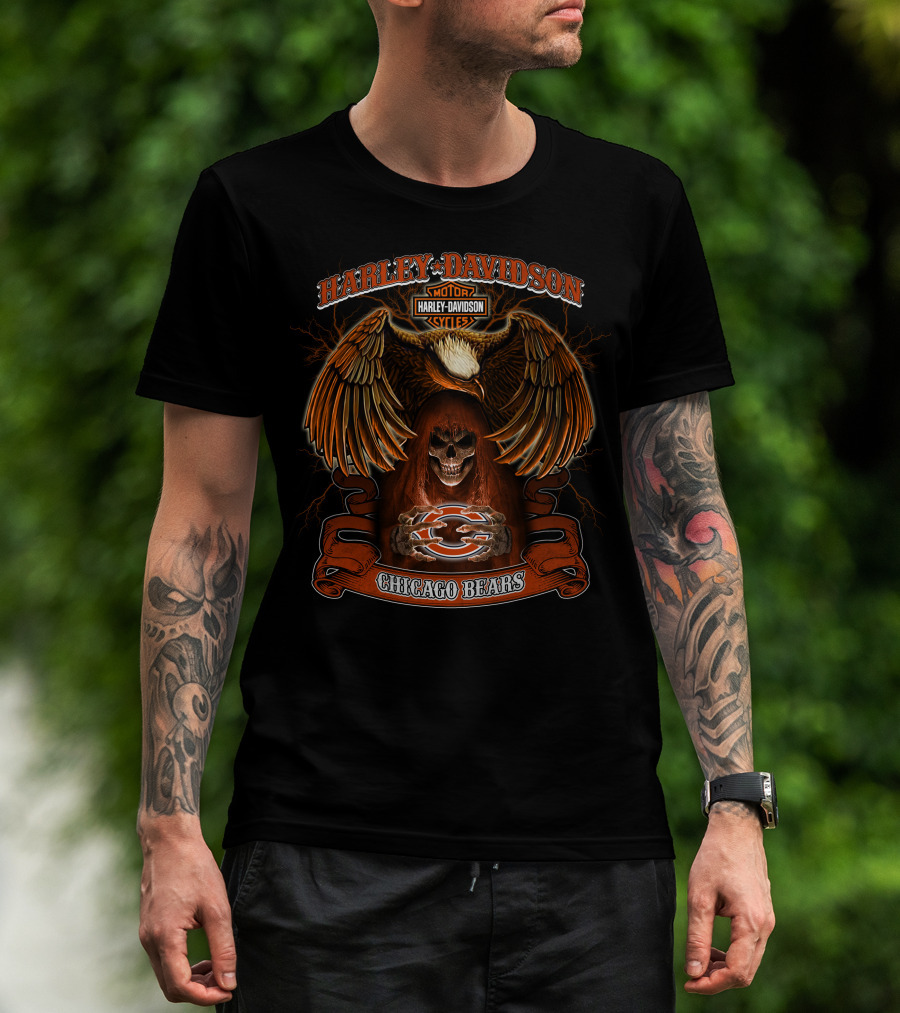 Harley Davidson Chicago Bears Nfl Motor Cycles Eagle T-Shirt