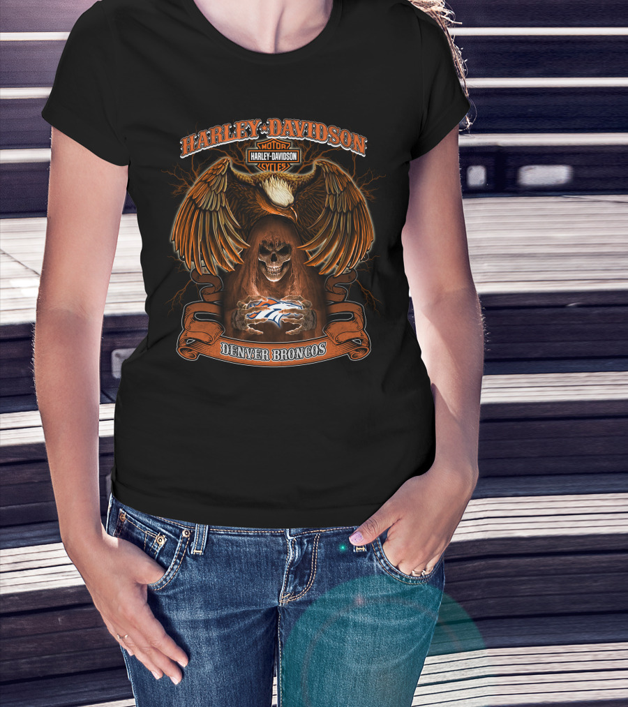 Harley Davidson Denver Broncos Nfl Eagle Skull T-Shirt