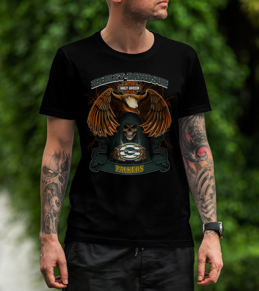 Harley Davidson Motor Cycles Packers Nfl Green Bay T-Shirt