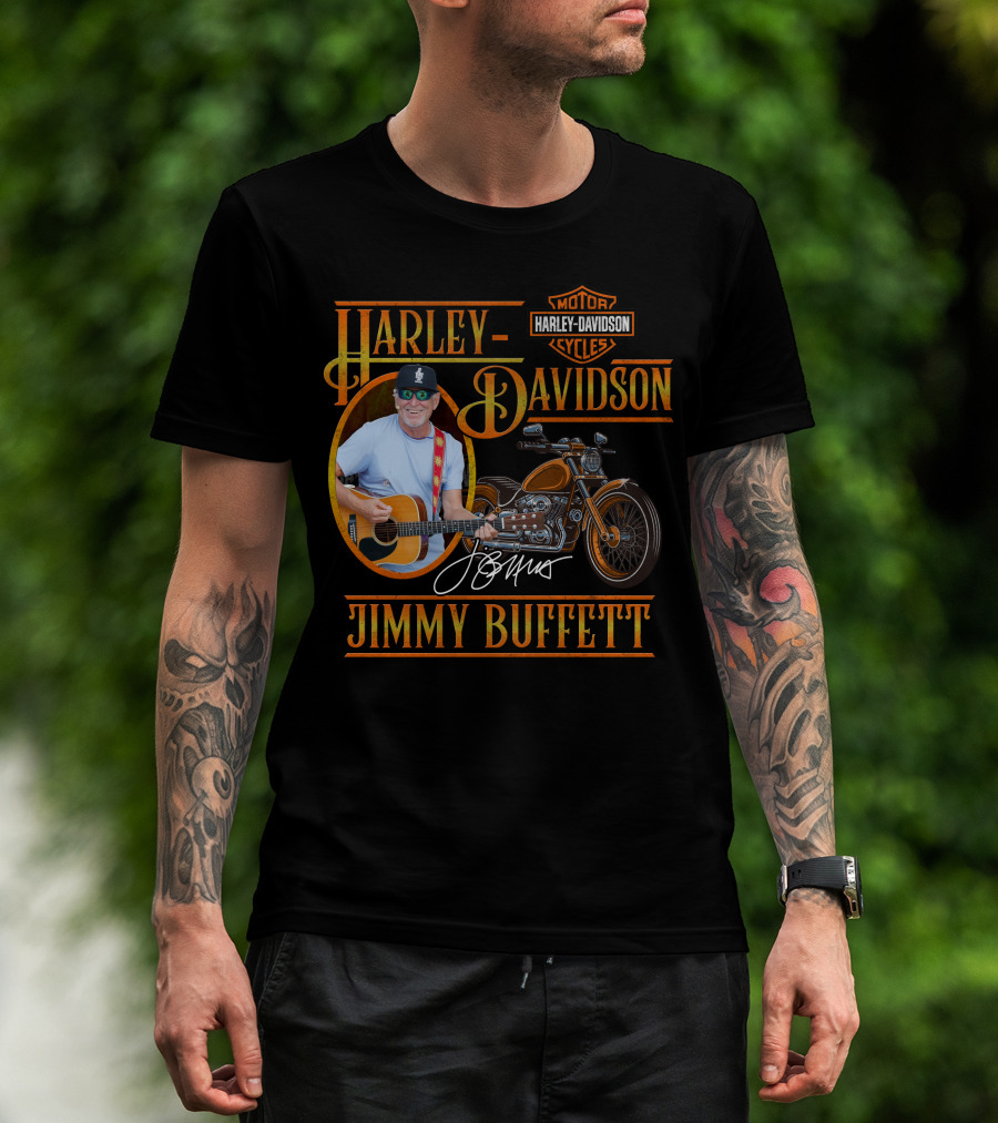 Harley Davidson Motor Cycles Jimmy Buffett Guitar Signature T-Shirt