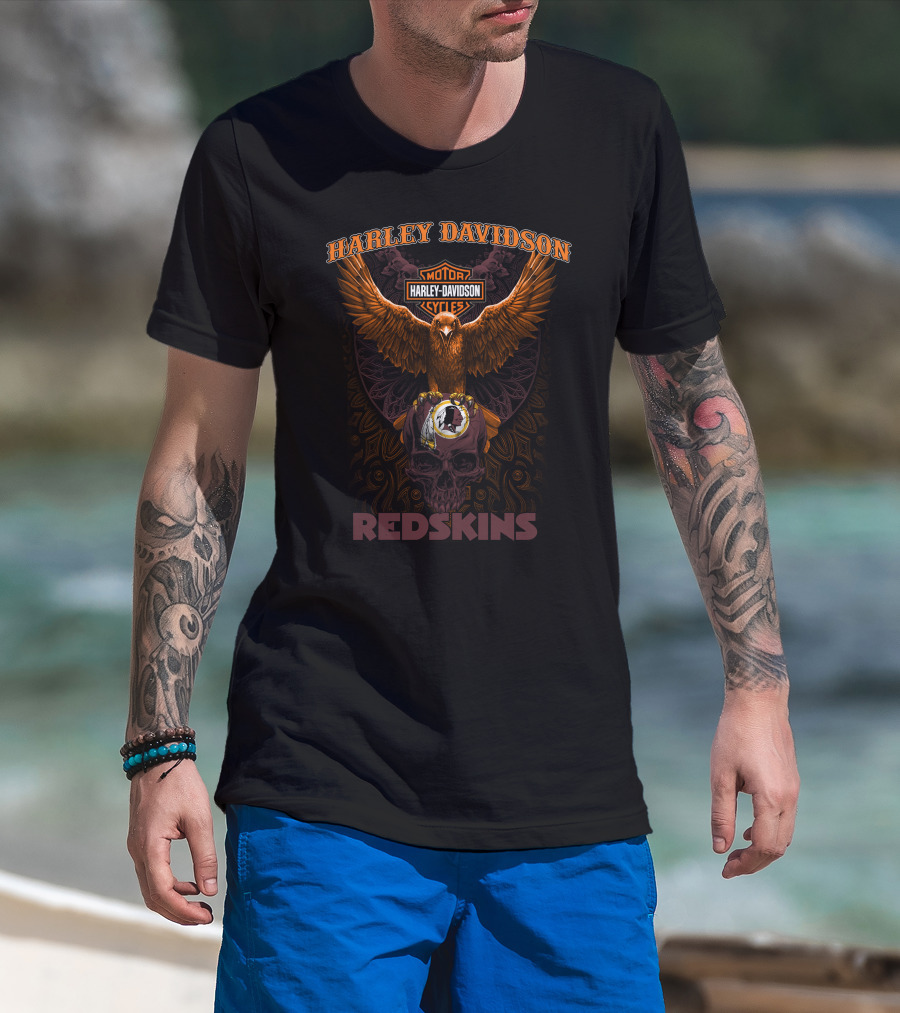 Harley Davidson Redskins Motorcycle Skull T-Shirt
