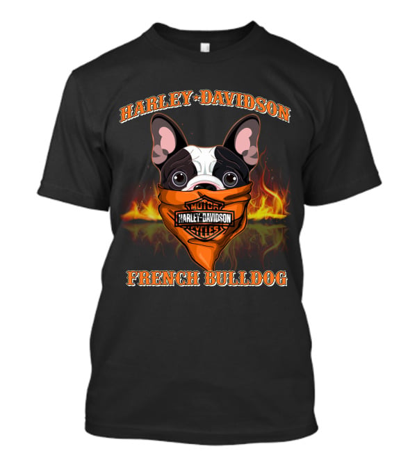 Harley Davidson French Bulldog With Flaming Bandana T-Shirt