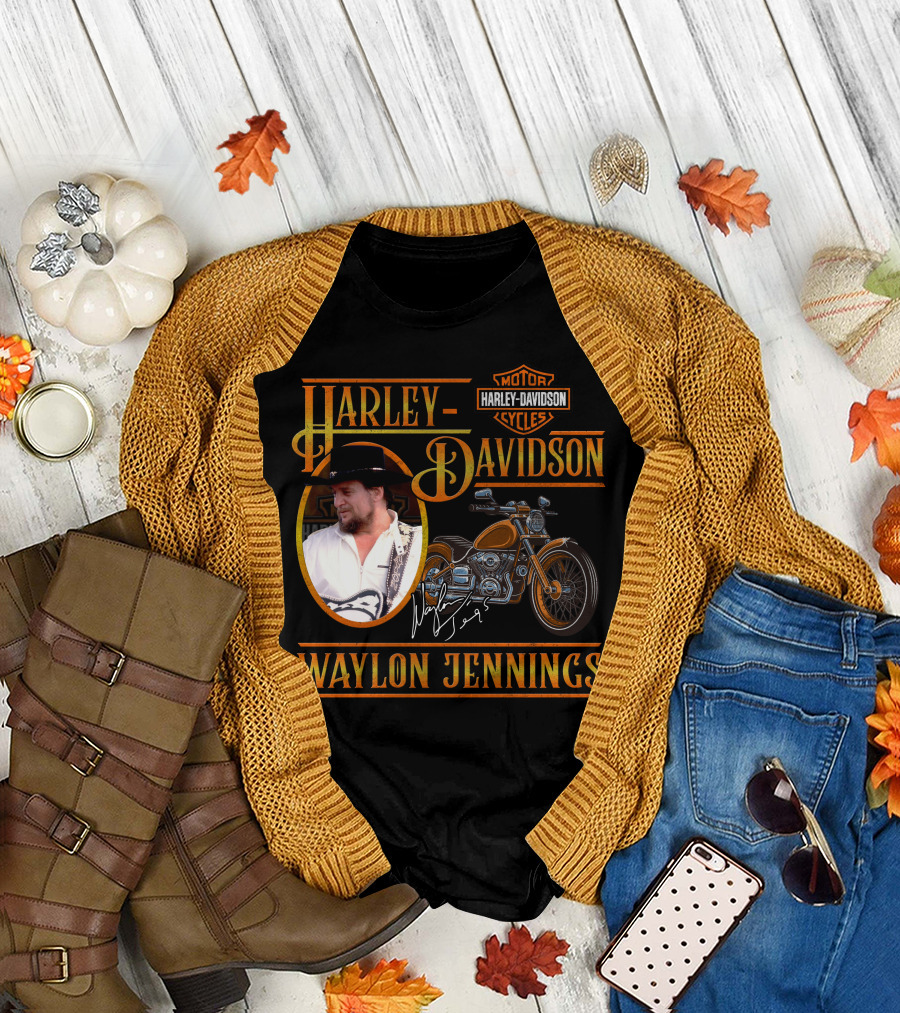 Waylon Jennings Harley Davidson Motor Cycles T-Shirt