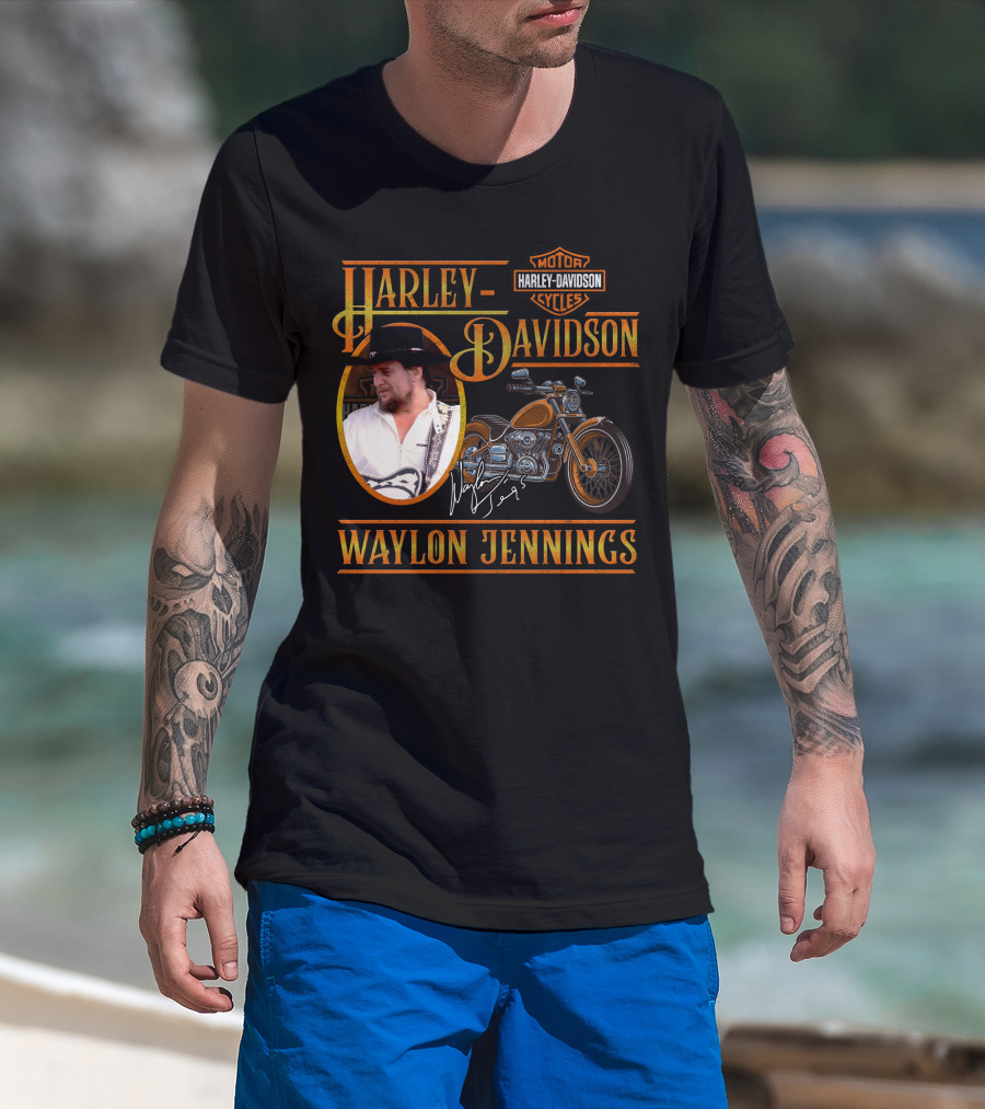 Waylon Jennings Harley Davidson Motor Cycles T-Shirt