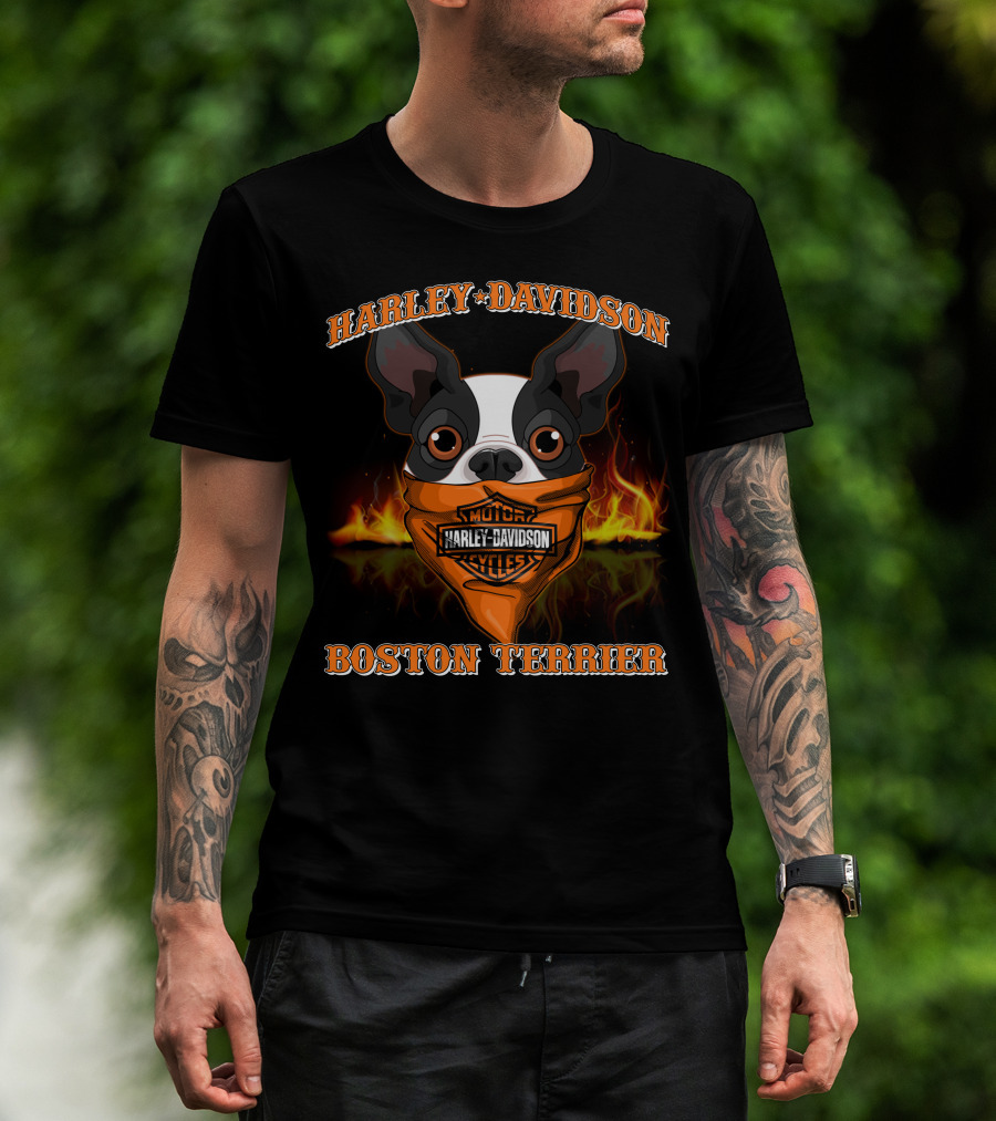 Harley Davidson Boston Terrier Motorcycles Flame T-Shirt