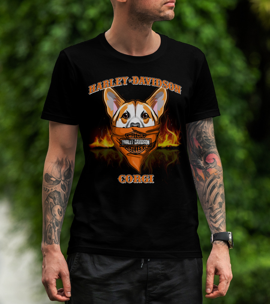 Harley Davidson Corgi Motorcycles Flame Bandana T-Shirt