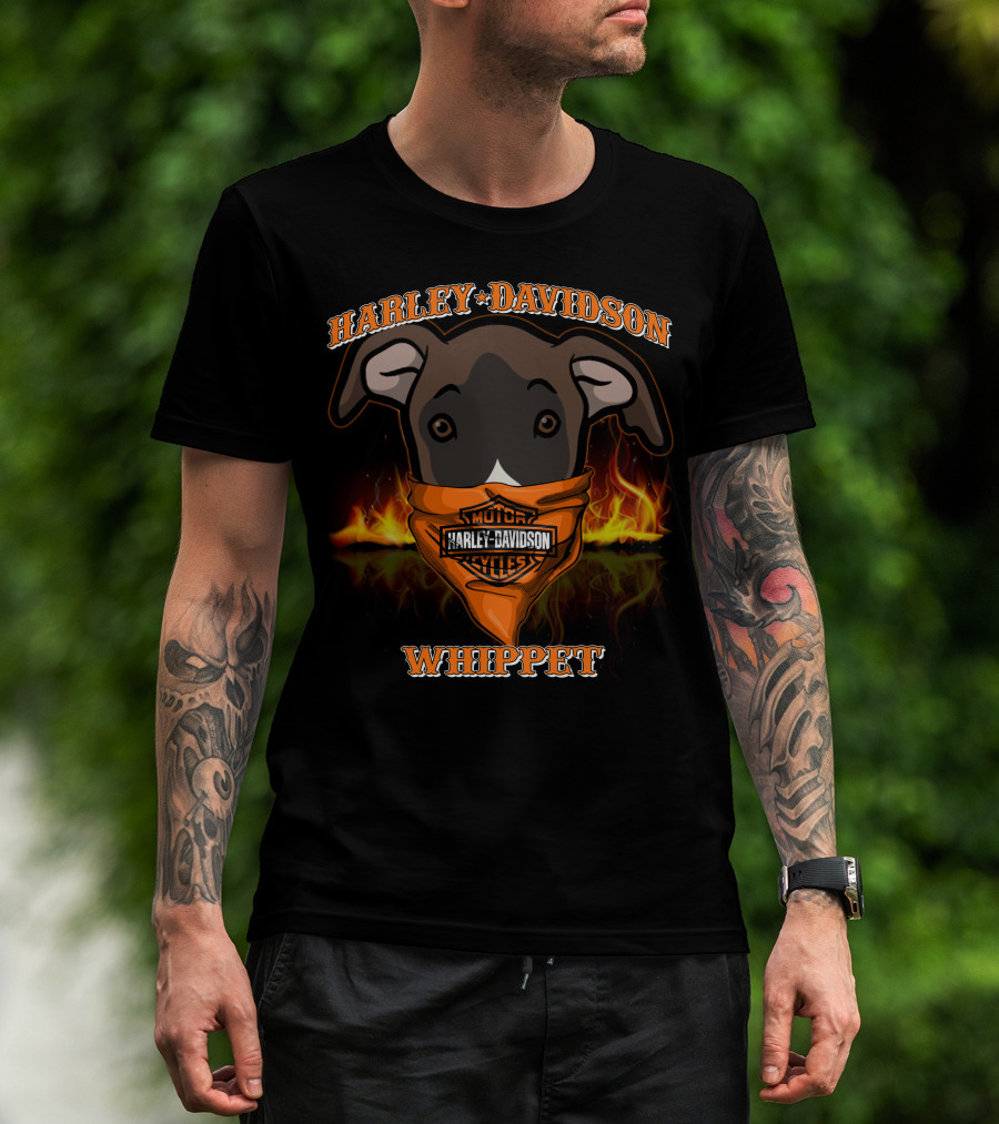 Harley Davidson Whippet Dog Bandana Flames T-Shirt
