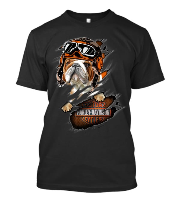 Bulldog With Helmet And Goggles Harley Davidson Cycles T-Shirt