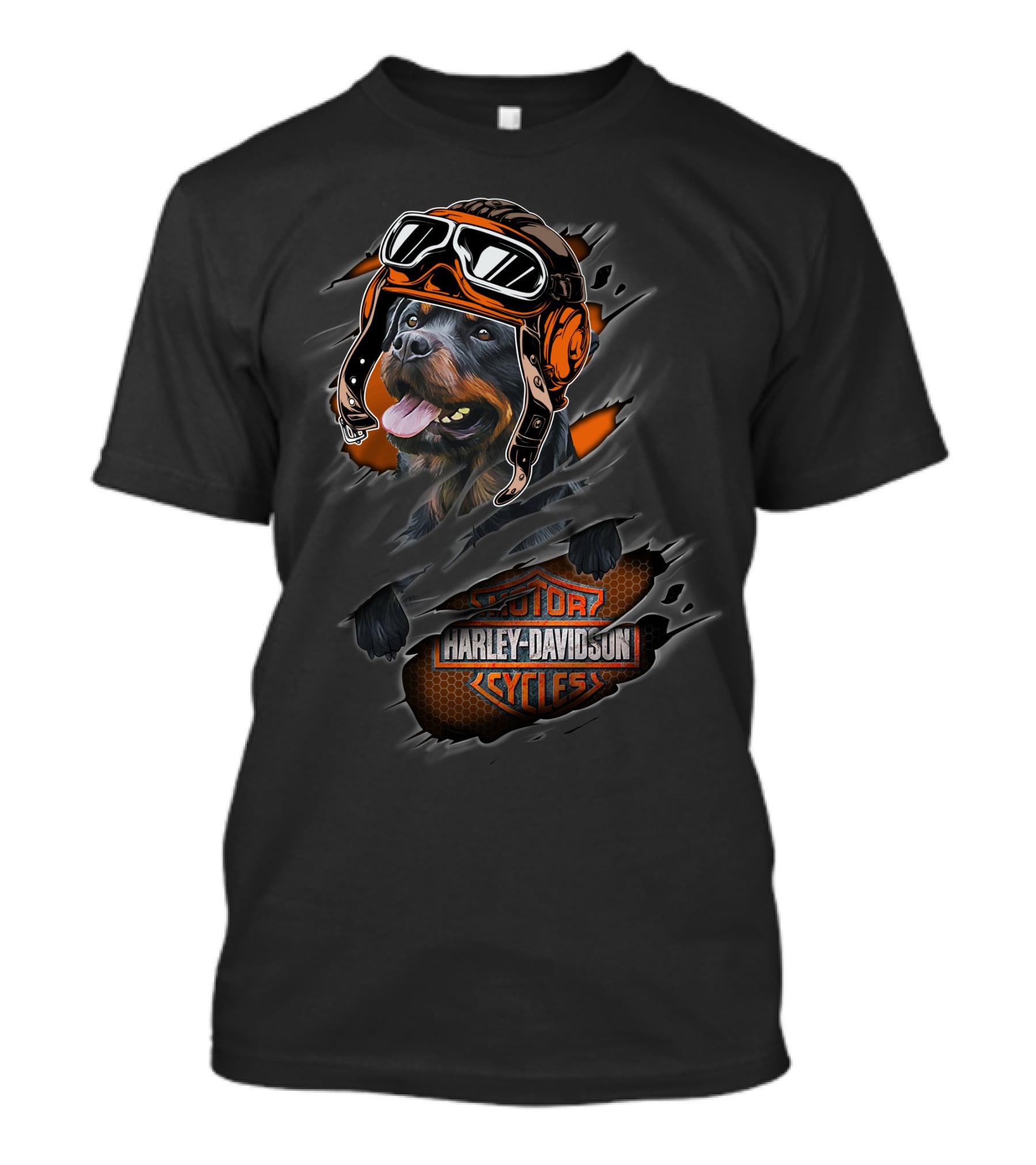 Rottweiler Wearing Biker Helmet Harley Davidson Motor Cycles T-Shirt