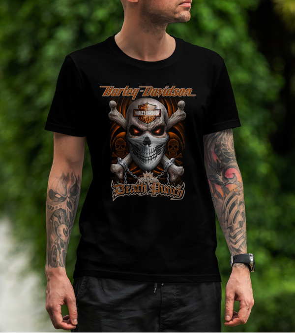 Harley Davidson Death Punch Skull With Logo And Crossbones T-Shirt