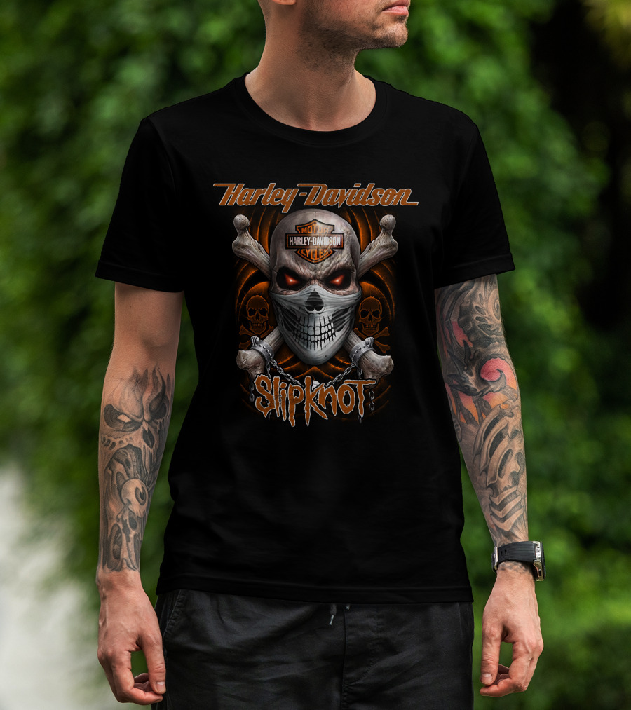 Slipknot Harley Davidson Skull And Crossbones T-Shirt