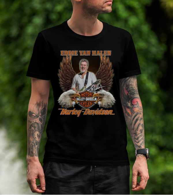 Eddie Van Halen Harley Davidson Motorcycles Eagles Wings T-Shirt