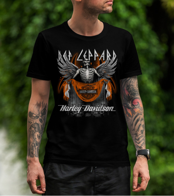 Def Leppard Harley Davidson Motorcycles Skeleton Wings T-Shirt