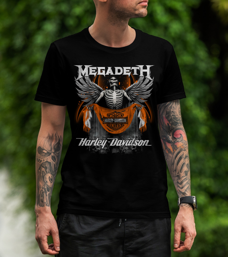 Megadeth Harley Davidson Motorcycles Skeleton Wings T-Shirt