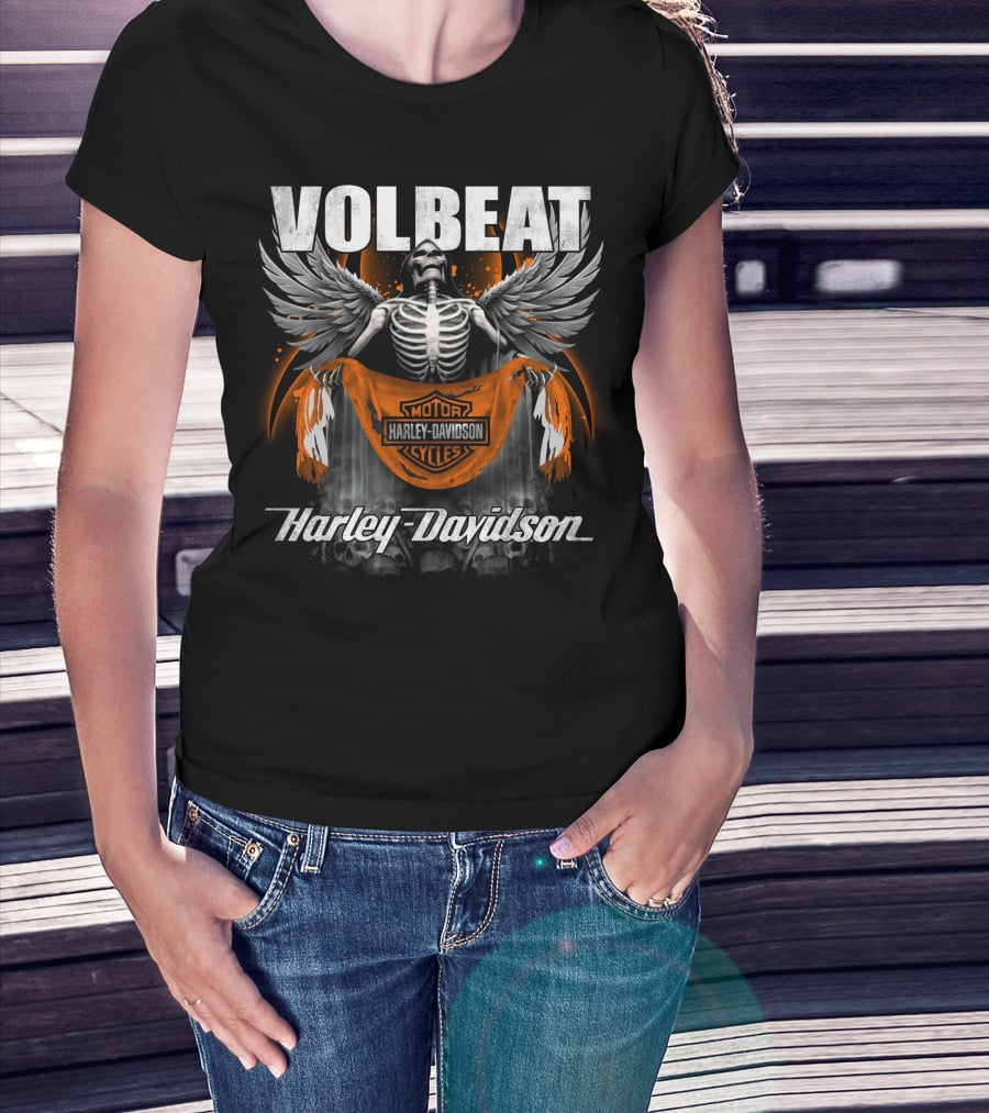 Volbeat Harley Davidson Motorcycle Skeleton Wings T-Shirt