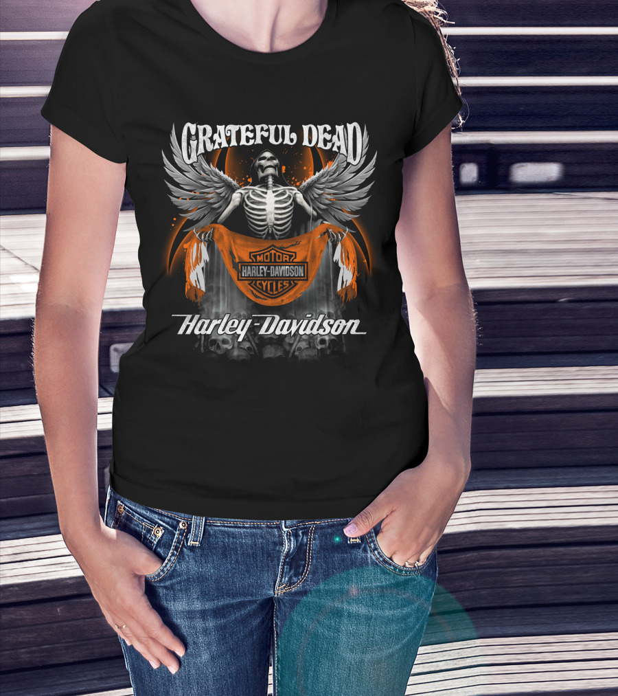 Grateful Dead Harley Davidson Motorcycles Skeleton With Wings T-Shirt