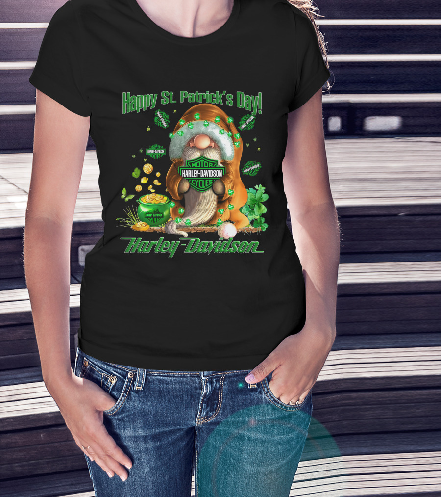 Happy St. Patrick's Day Harley Davidson Motorcycles Leprechaun Coin Clover T-Shirt