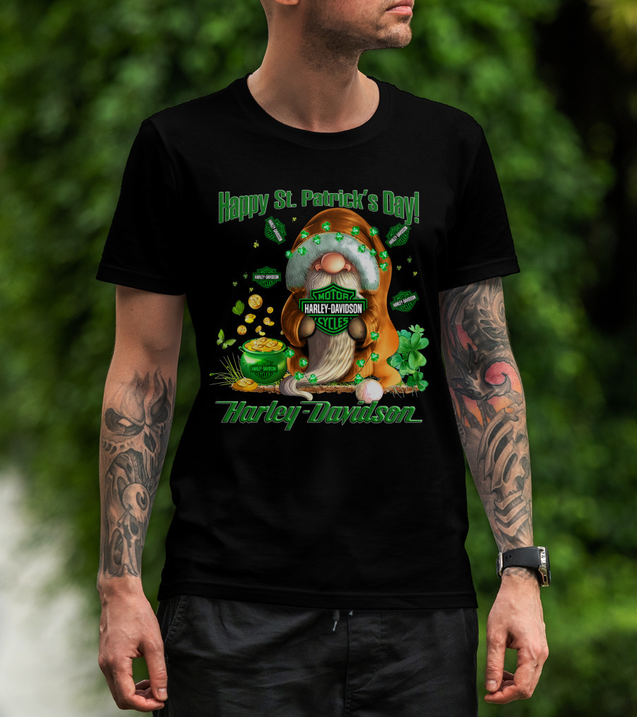 Happy St. Patrick's Day Harley Davidson Motorcycles Leprechaun Coin Clover T-Shirt