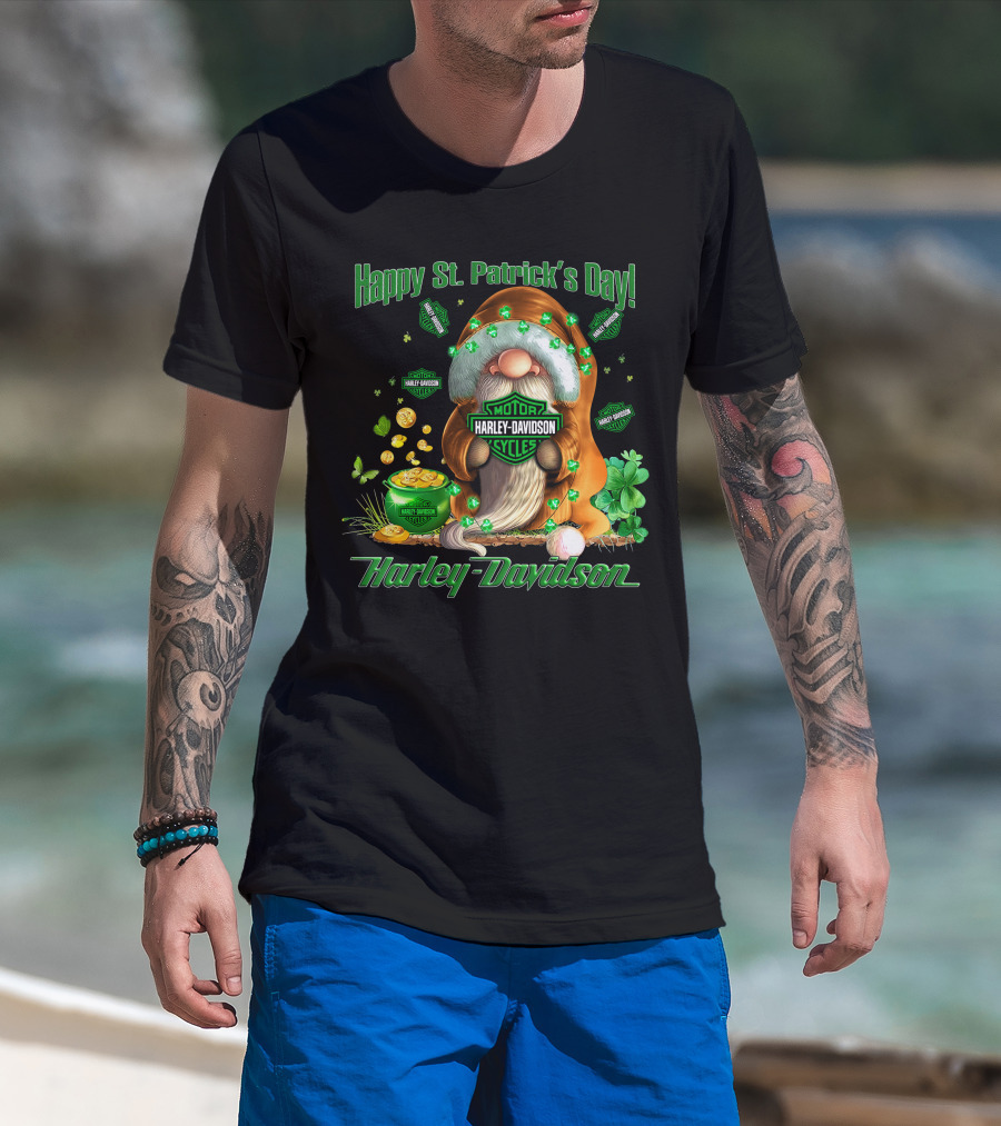 Happy St. Patrick's Day Harley Davidson Motorcycles Leprechaun Coin Clover T-Shirt